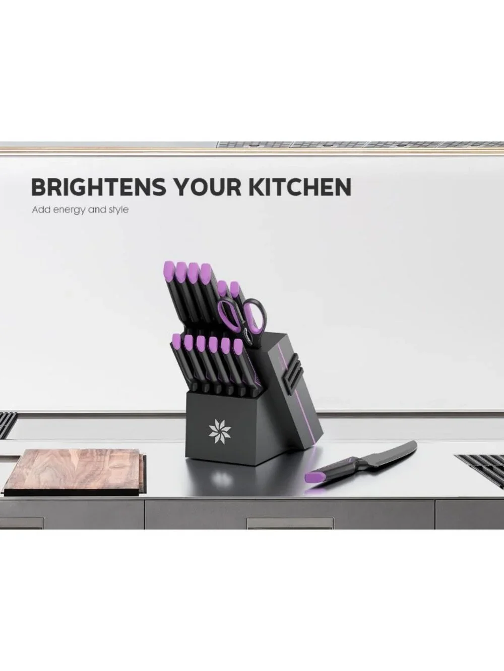 15-Piece Kitchen Knife Set with Built-in Sharpener & Storage Block - Essential